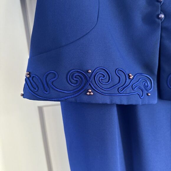 Watters & Watters Sz 20 MOB MOG Long Gown & Blazer Cobalt Blue Sheath Embroidery - Picture 3 of 16